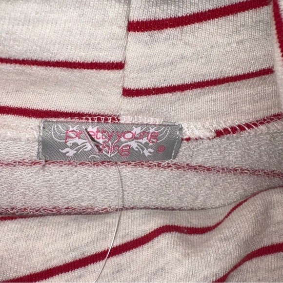 Red and White Turtleneck Sweater with Striped Design - Picture 2 of 4